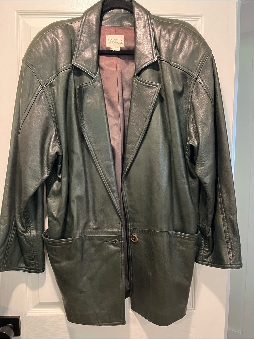 Vakko Dark Green Leather Blazer Coat